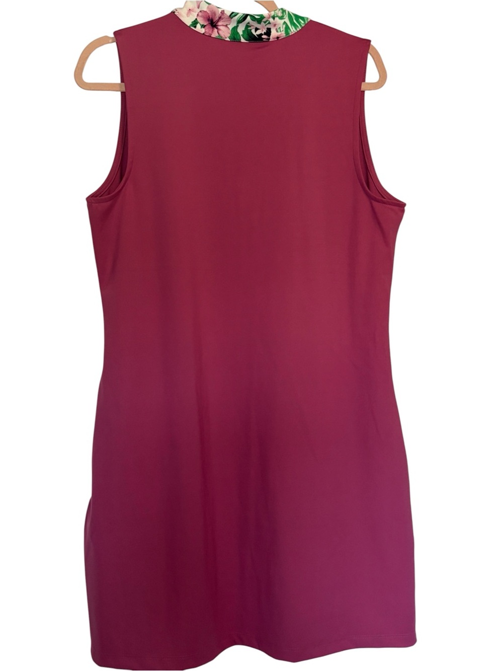 Tommy Bahama Sleeveless Zip-Neck Tank Dress Burgundy with Floral Collar - Picture 2 of 6